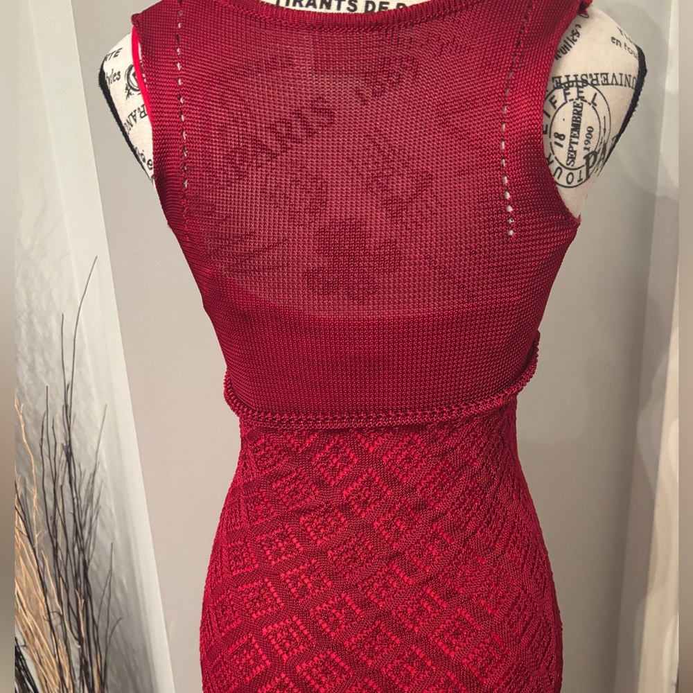 Vintage 90s Dolce & Gabbana Red Sheer Knit Bodycon Dress